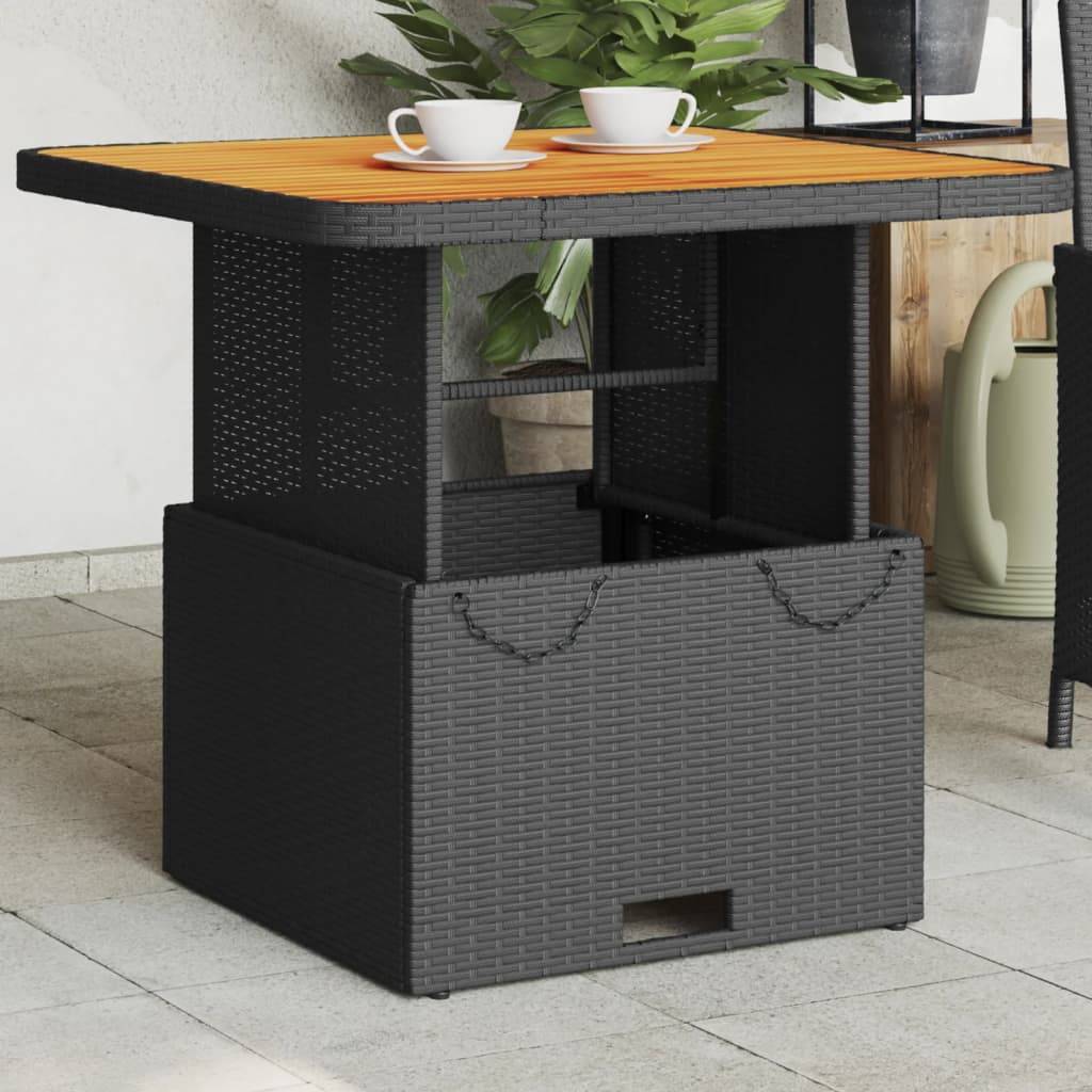PANGIVO - Table de jardin noir résine tressée et bois acacia 80 x 80 x 71 cm - PANGIVO