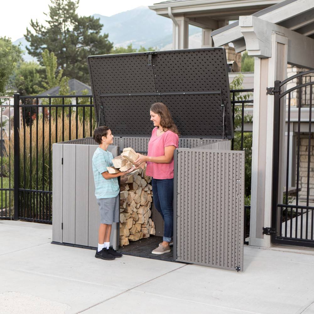Habrita - Coffre de jardin résine 2,72m3 PEHD - toit incliné imitation bois grand volume Habrita
