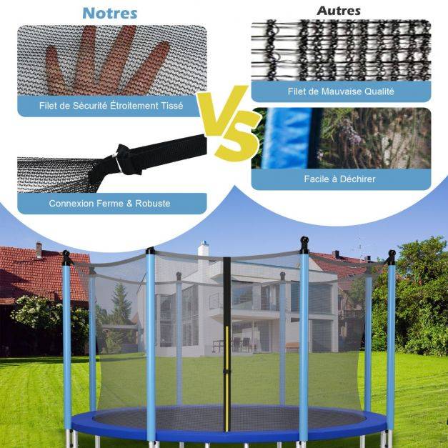 Helloshop26 - Filet de sécurité pour trampoline 366 cm avec 8 poteaux fermeture eclair double et boucles de protection intérieur/extérieur - Imagen 3