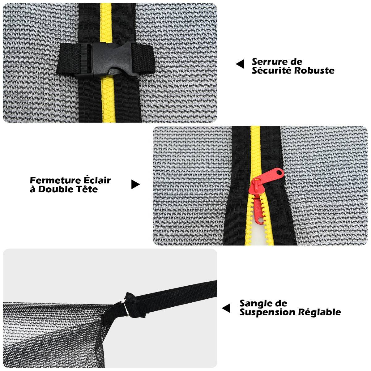 Helloshop26 - Filet de sécurité pour trampoline 366 cm avec 8 poteaux fermeture eclair double et boucles de protection intérieur/extérieur - Imagen 2