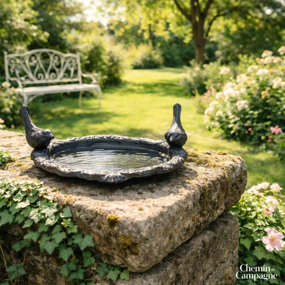 Chemin De Campagne - Mangeoire à oiseaux abreuvoir jardin en fonte marron 27.5cm Chemin de campagne - Imagen 2
