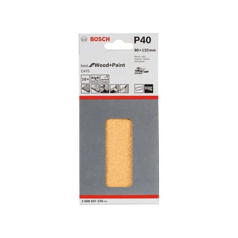 Bosch - 10 feuilles abrasives BOSCH C470 pour ponceuse vibrante 80 x 133 mm Best for Wood and Paint 8 trous - taille  - BOSCH ACCESSOIRES - Imagen 2