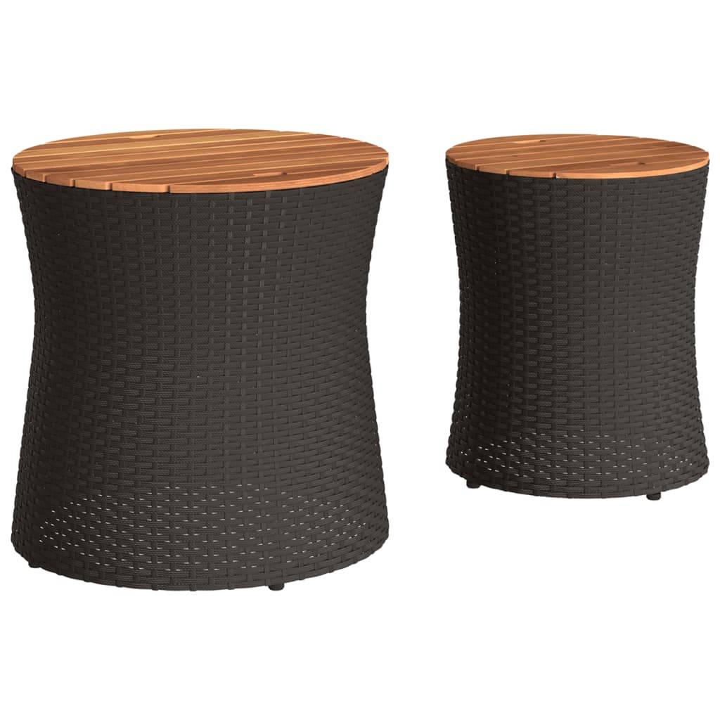 PANGIVO - Tables d'appoint de jardin poly rotin noir et bois acacia 50x50 cm, 38x46 cm - PANGIVO - Image 6