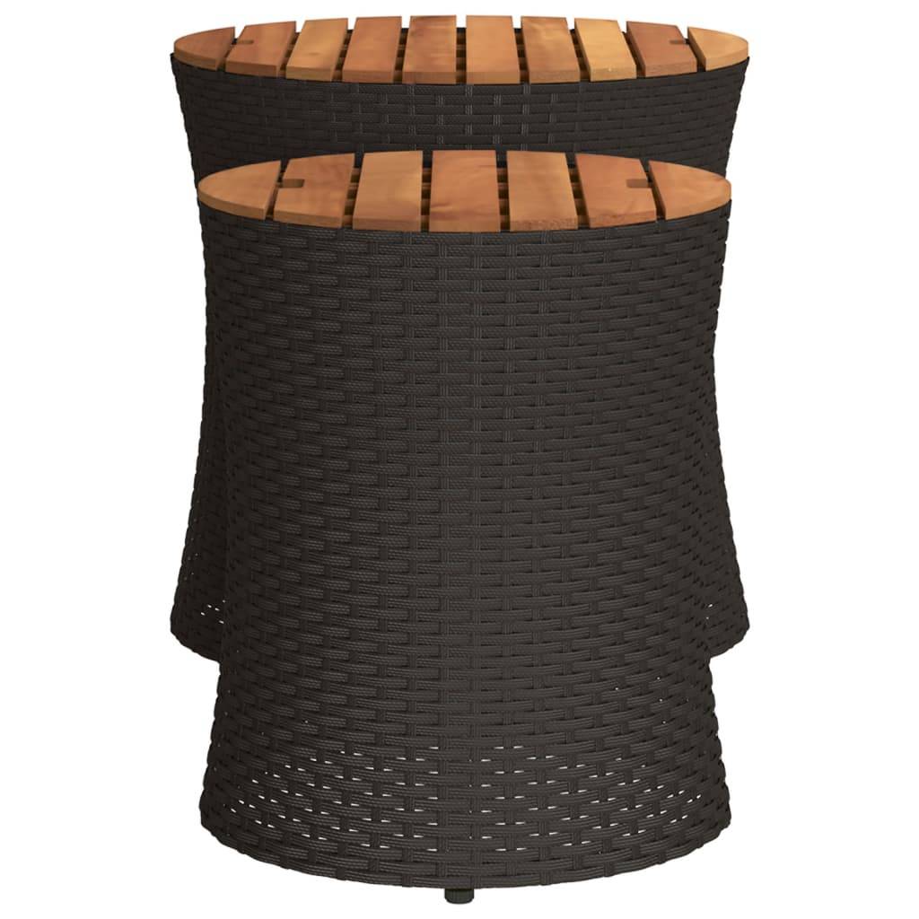 PANGIVO - Tables d'appoint de jardin poly rotin noir et bois acacia 50x50 cm, 38x46 cm - PANGIVO - Image 5