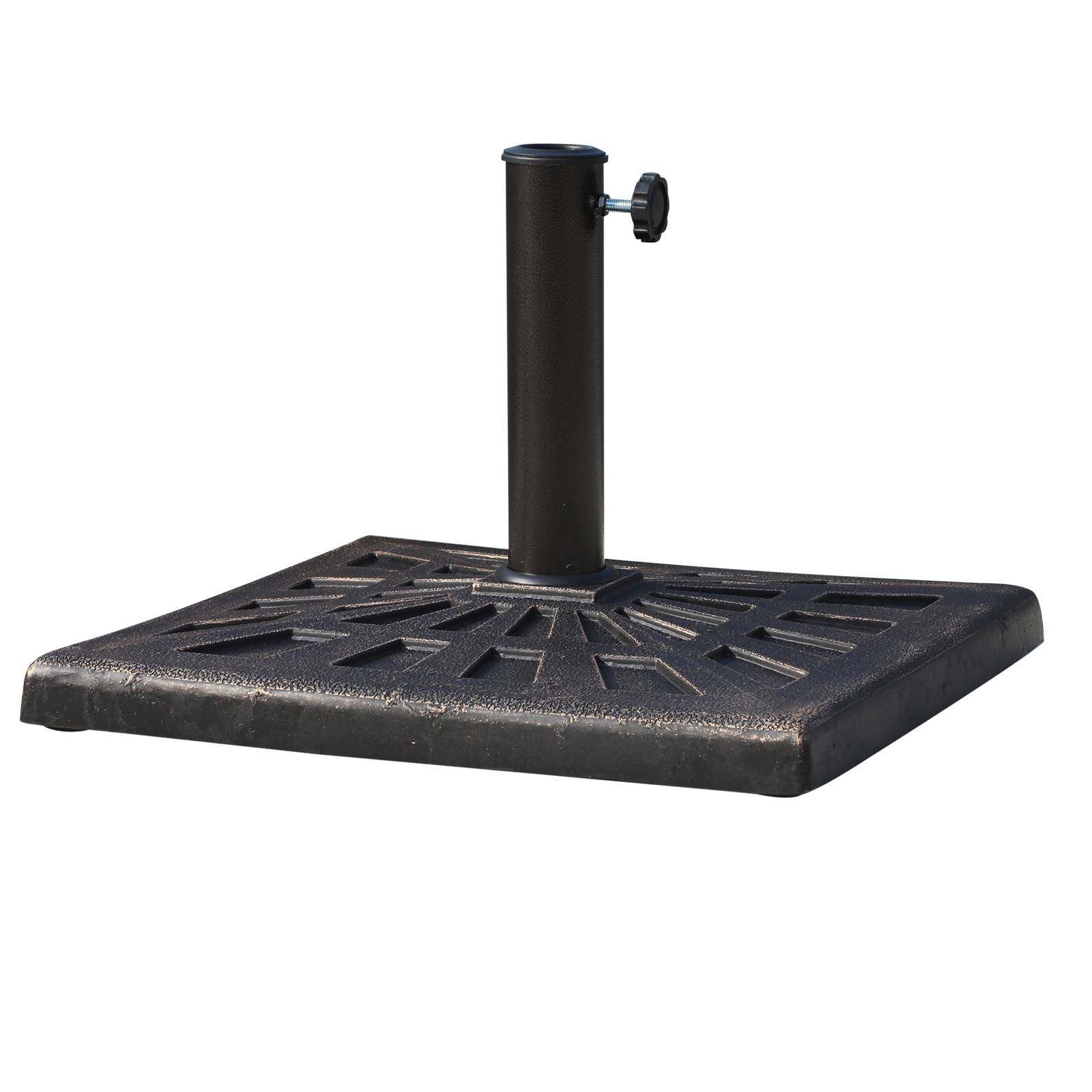 Base de parasol carrée en résine pour mâts Ø3,8/4,8 cm, 47x47x32 cm - Image 1