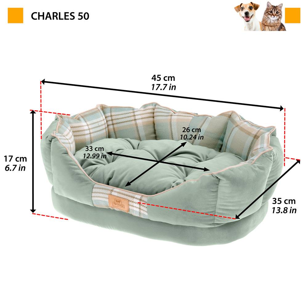 Ferplast - Ferplast couchage rembourré pour chats et chiens CHARLES 50, divan avec coussin, sofa pour animaux, écossais, velours doux, lavable, 45x35x17, bleu - Imagen 2