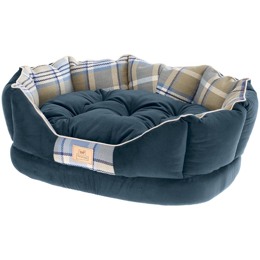 Ferplast - Ferplast couchage rembourré pour chats et chiens CHARLES 50, divan avec coussin, sofa pour animaux, écossais, velours doux, lavable, 45x35x17, bleu - Imagen 1