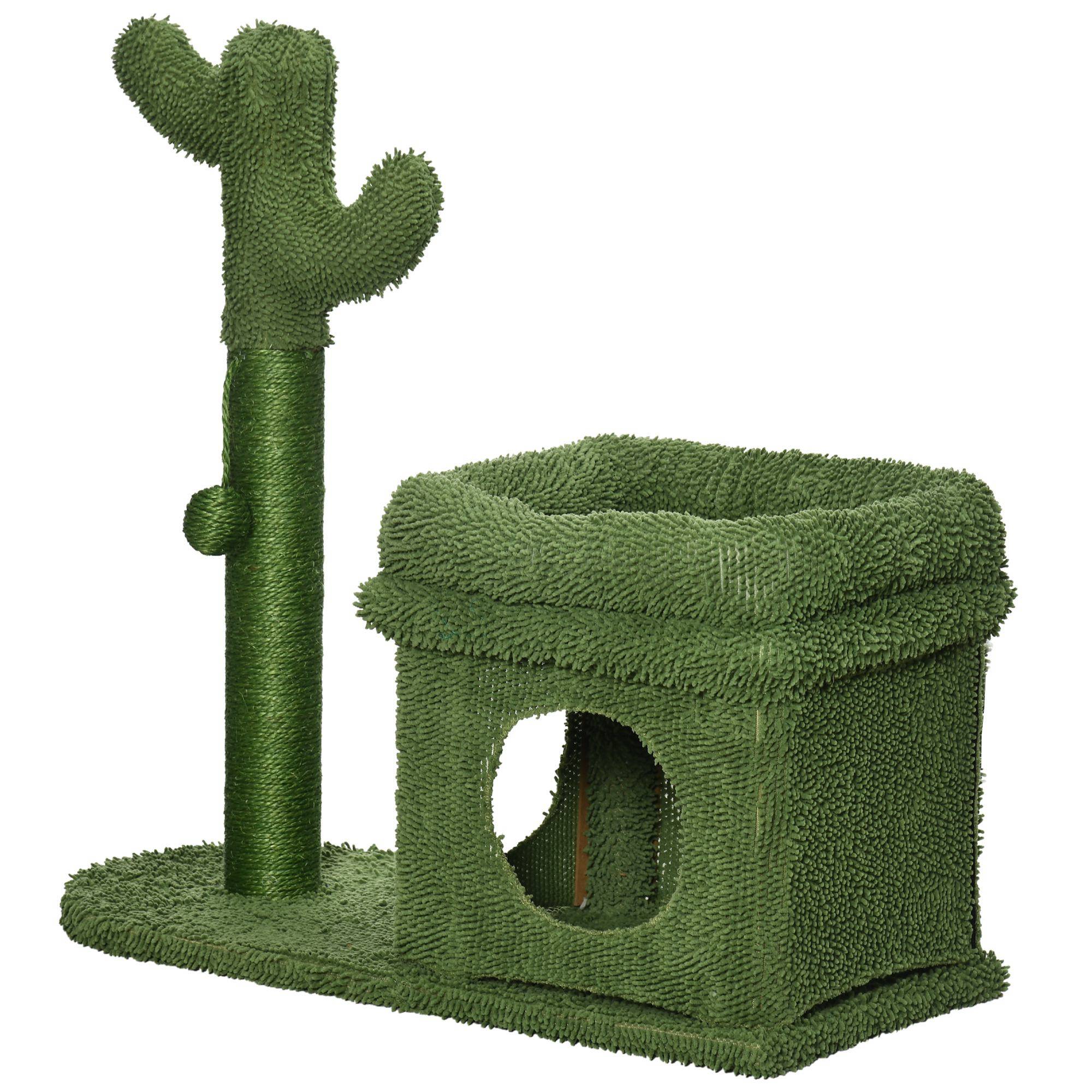 Arbre à Chat Design Cactus avec Niche et Griffoir Sisal pour Petit Chat 67 cm Vert - ComfortXL Outdoor Living - Image 2