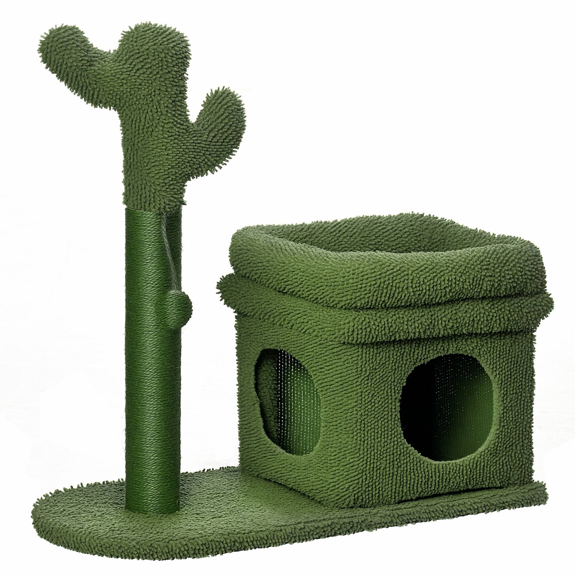 Arbre à Chat Design Cactus avec Niche et Griffoir Sisal pour Petit Chat 67 cm Vert - ComfortXL Outdoor Living - Image 1