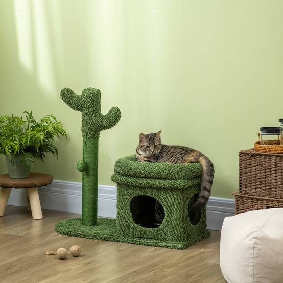 Arbre à Chat Design Cactus avec Niche et Griffoir Sisal pour Petit Chat 67 cm Vert - ComfortXL Outdoor Living - Image 3