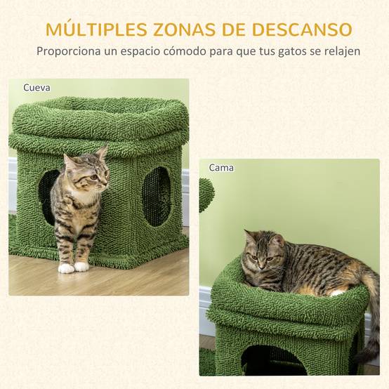Arbre à Chat Design Cactus avec Niche et Griffoir Sisal pour Petit Chat 67 cm Vert - ComfortXL Outdoor Living - Image 6