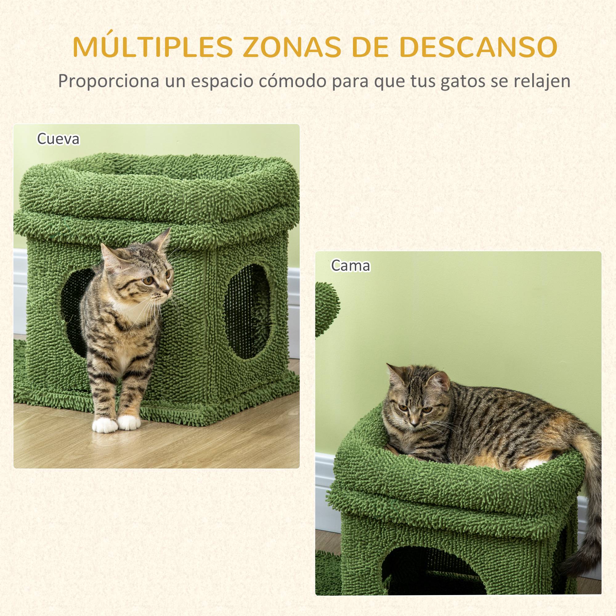 Arbre à Chat Design Cactus avec Niche et Griffoir Sisal pour Petit Chat 67 cm Vert - ComfortXL Outdoor Living - Image 6