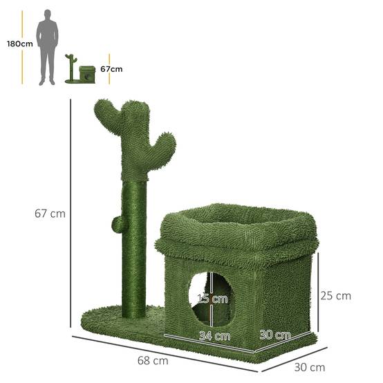 Arbre à Chat Design Cactus avec Niche et Griffoir Sisal pour Petit Chat 67 cm Vert - ComfortXL Outdoor Living - Image 5