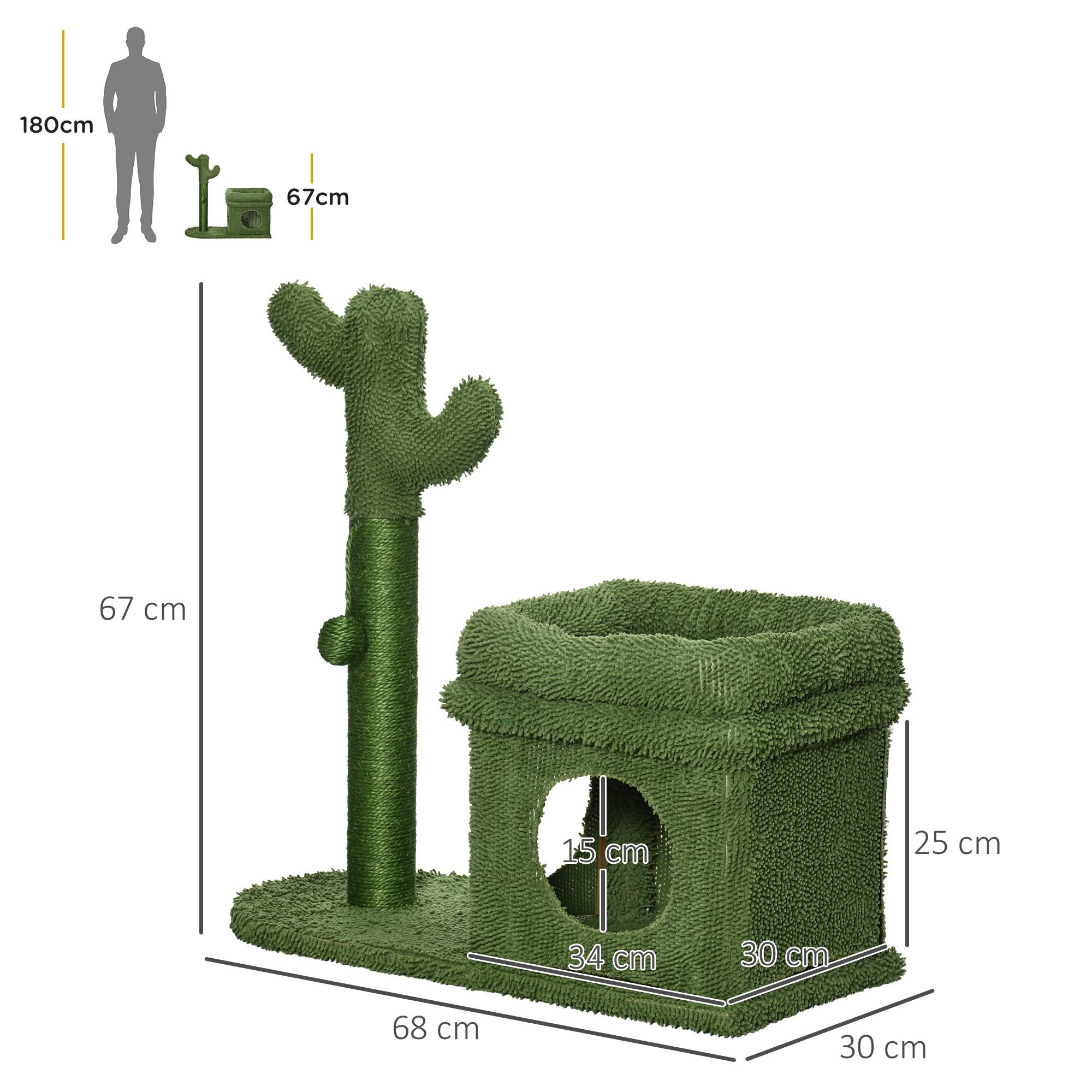Arbre à Chat Design Cactus avec Niche et Griffoir Sisal pour Petit Chat 67 cm Vert - ComfortXL Outdoor Living - Image 5