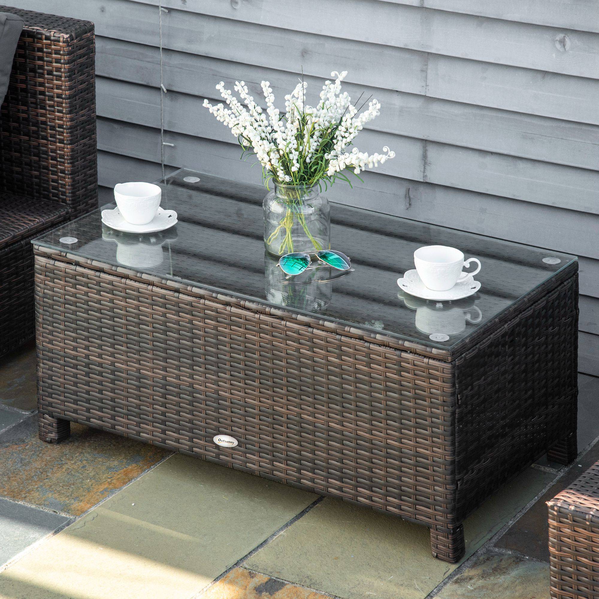 Table basse de jardin résine tressée marron 85 x 50 x 39 cm - PANGIVO - Image 3