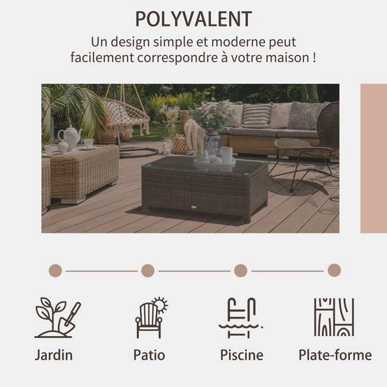 Table basse de jardin résine tressée marron 85 x 50 x 39 cm - PANGIVO - Image 8