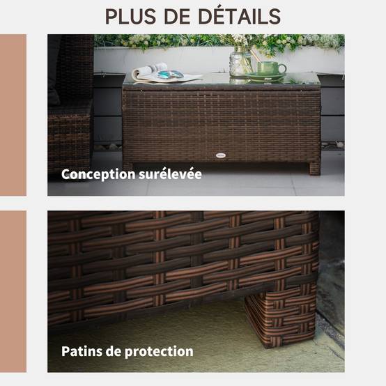 Table basse de jardin résine tressée marron 85 x 50 x 39 cm - PANGIVO - Image 6