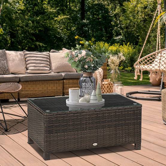 Table basse de jardin résine tressée marron 85 x 50 x 39 cm - PANGIVO - Image 4