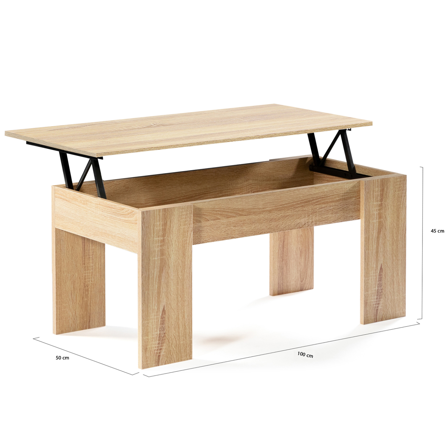 Table basse rectangulaire bois et noir convertible en table à manger avec poufs - EDEN