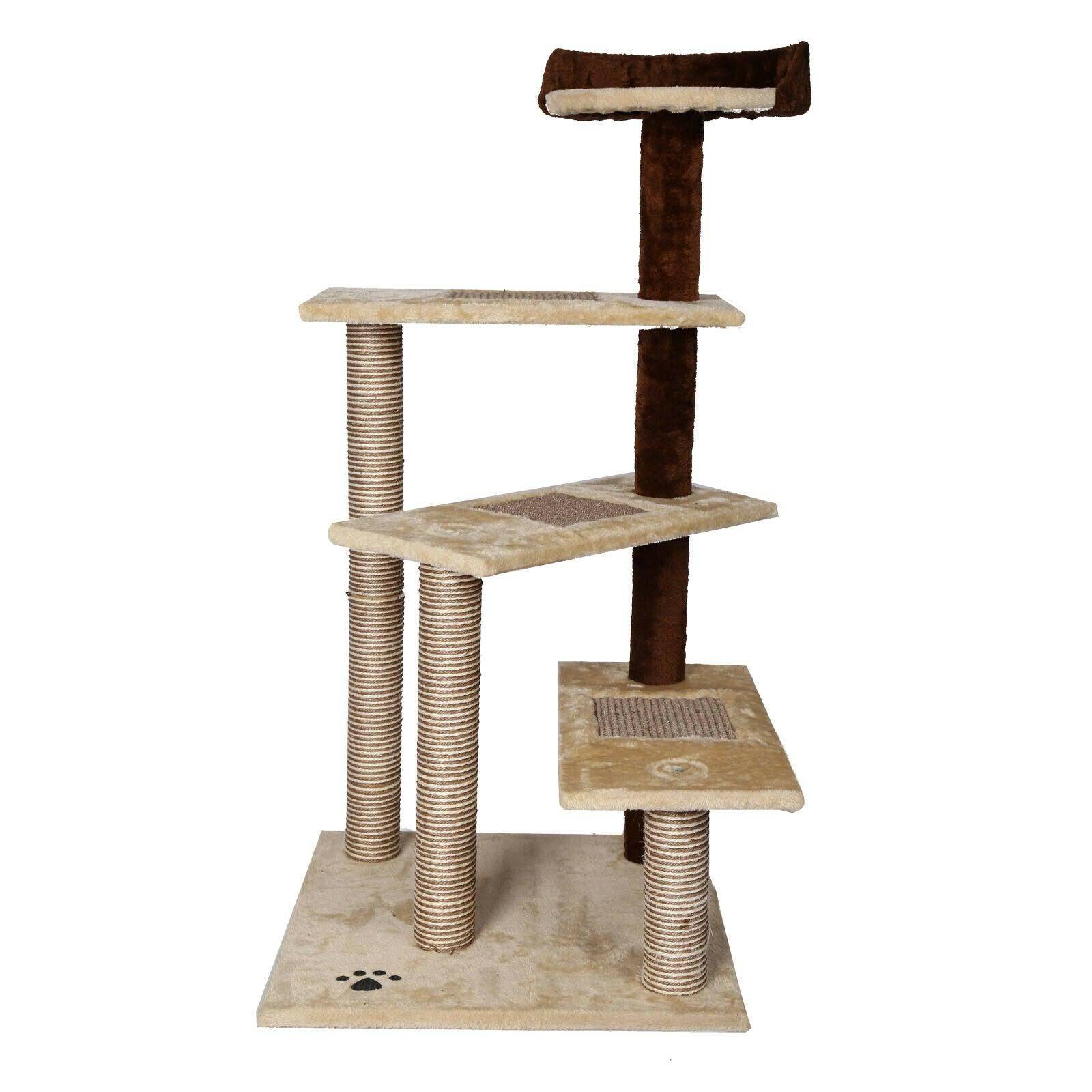 Helloshop26 - Arbre à chat 100 cm corde sisal bicolore griffoir grattoir jeux beige et marron - Imagen 1