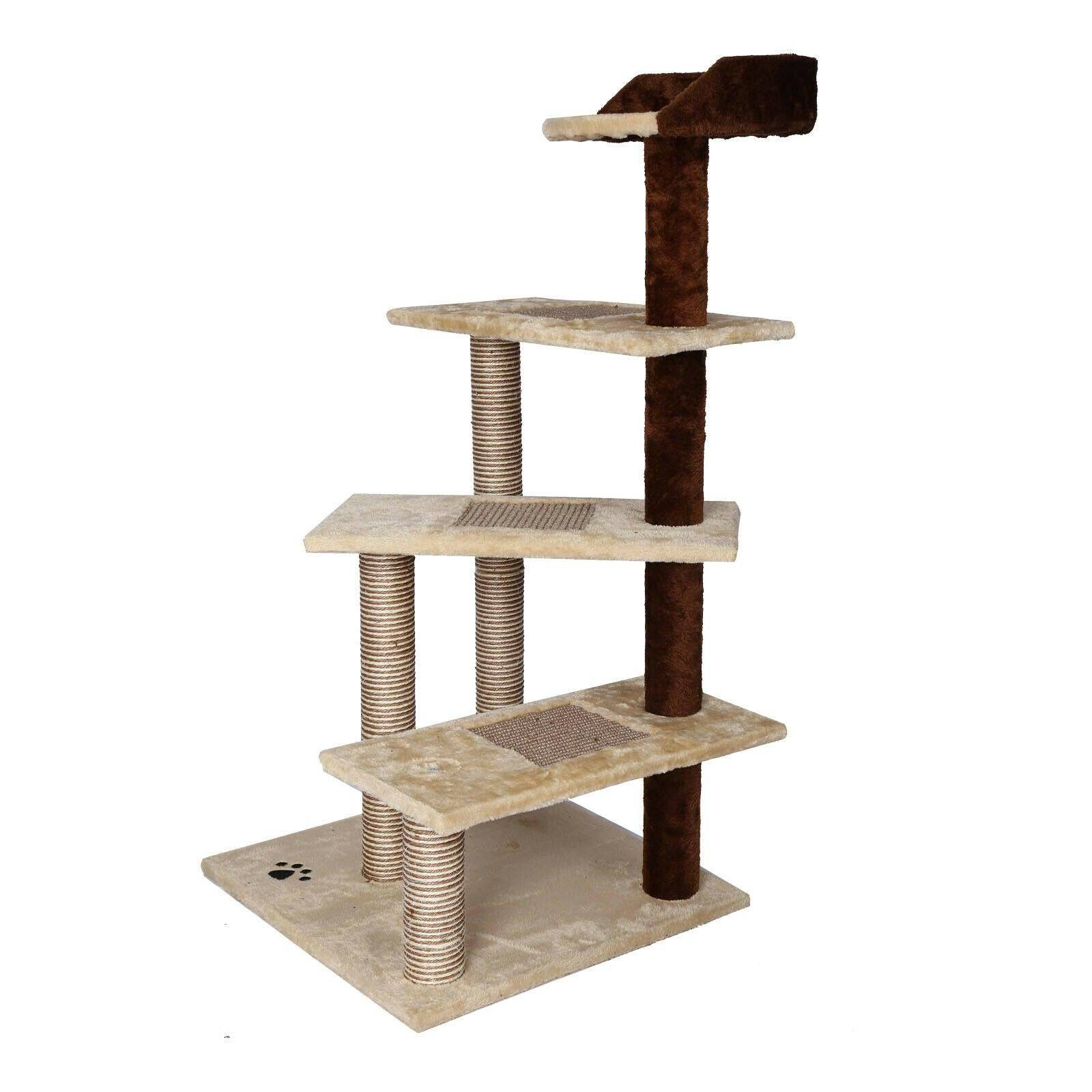 Helloshop26 - Arbre à chat 100 cm corde sisal bicolore griffoir grattoir jeux beige et marron - Imagen 2