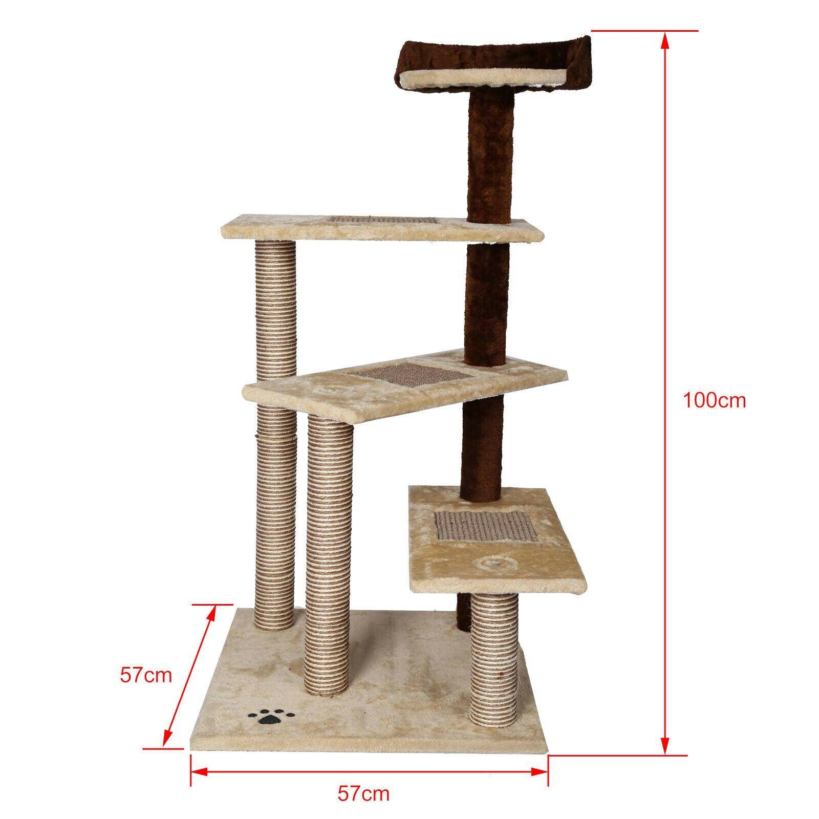 Helloshop26 - Arbre à chat 100 cm corde sisal bicolore griffoir grattoir jeux beige et marron - Imagen 4