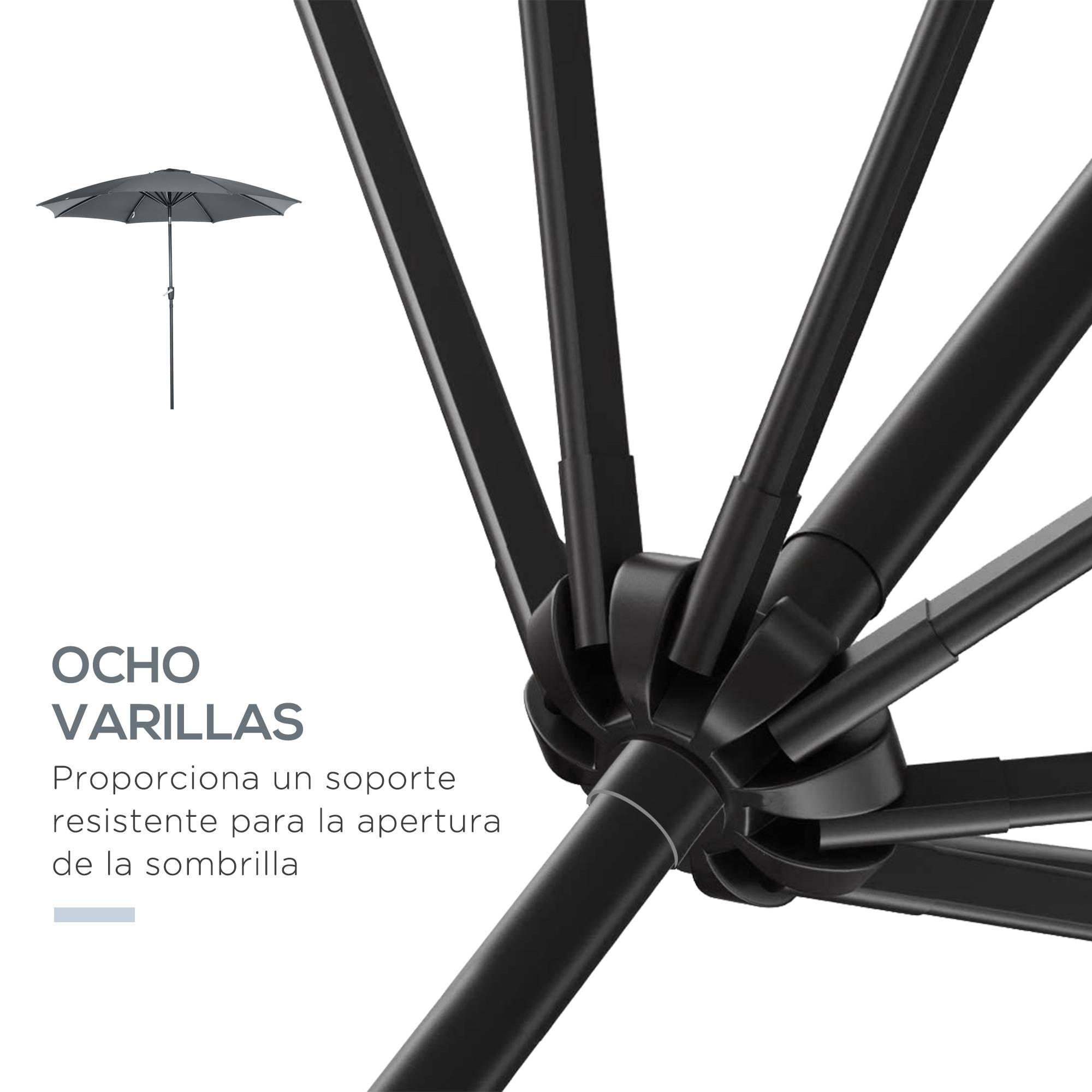 Parasol de jardin à manivelle et toit inclinable pour terrasse ou patio extérieur Ø300 x 252 cm Gris - Image 9
