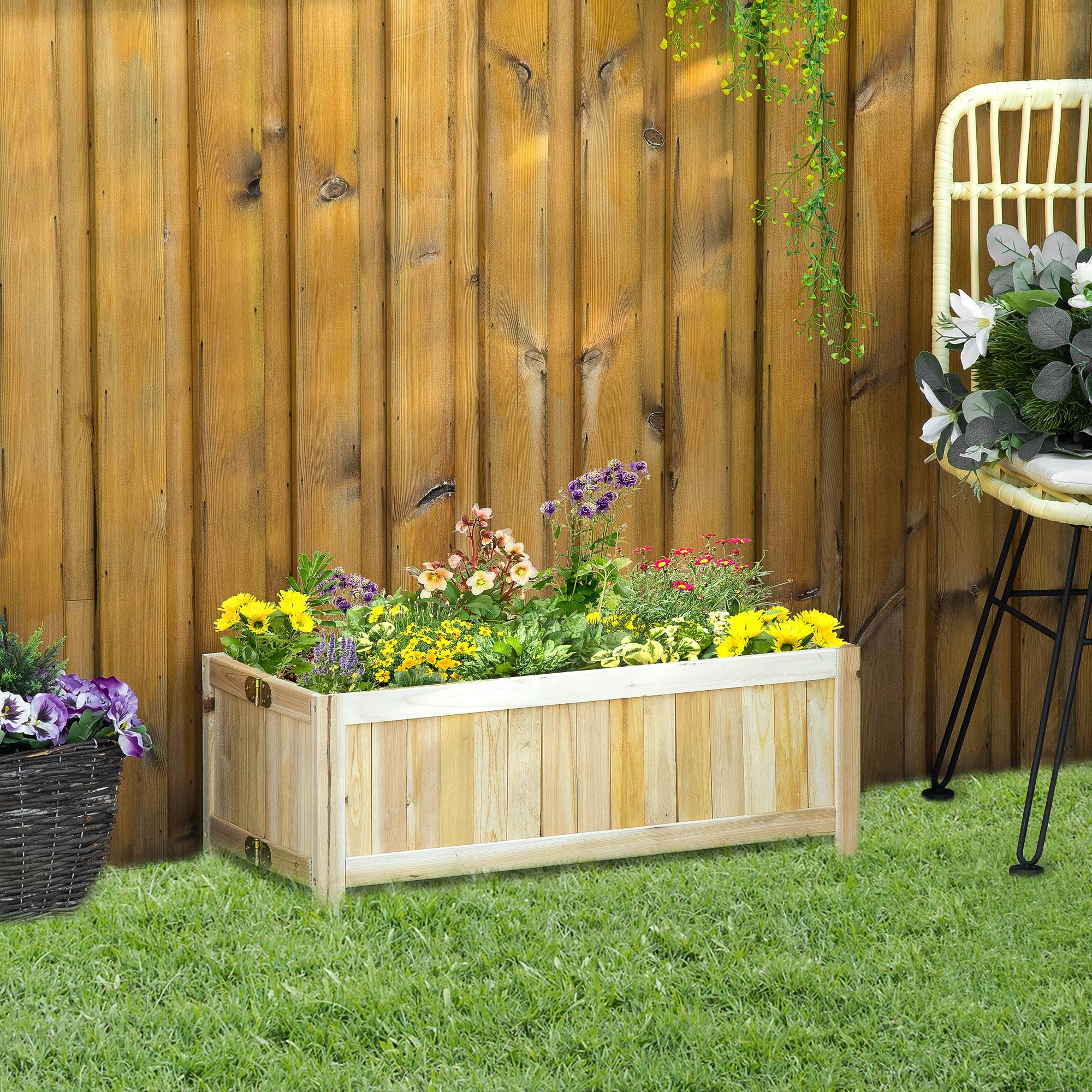 Outsunny - Jardinière sur pied pliable bac à Fleurs 70x30x25 cm pliable bois sapin pré-huilé - Outsunny - Image 2