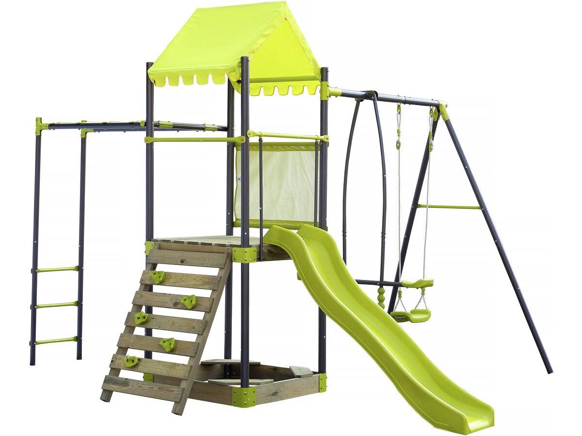 Habitat Et Jardin - Aire De Jeu Portique En Métal Avec Toboggan Et Bac A Sable "lucien" - Vert -habitat Et Jardin - Image 1