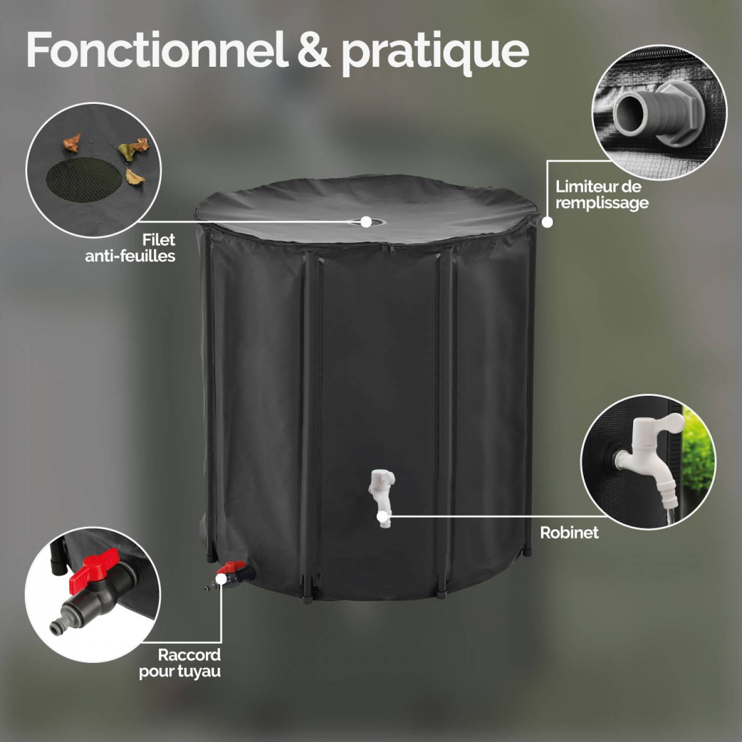 Linxor - Réservoir souple, récupérateur d'eau de pluie pliable - 200 L - Noir - Linxor - Imagen 3