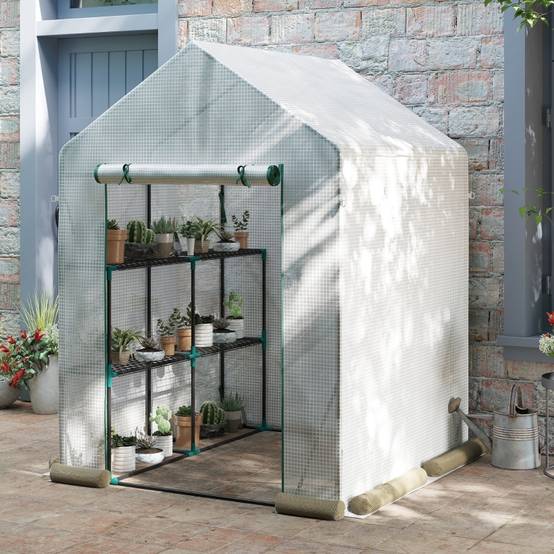ComfortXL - Serre de jardin acier et PE 143 x 143 x 195 cm blanche potager 2 étagères protection cultures - ComfortXL Outdoor Living - Image 1