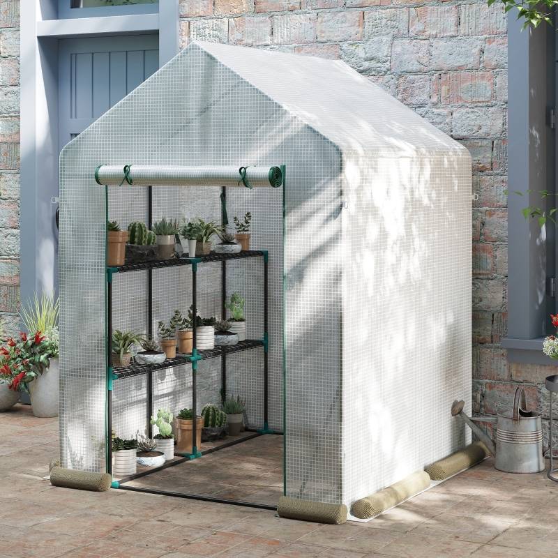 ComfortXL - Serre de jardin acier et PE 143 x 143 x 195 cm blanche potager 2 étagères protection cultures - ComfortXL Outdoor Living - Image 1