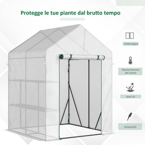 ComfortXL - Serre de jardin acier et PE 143 x 143 x 195 cm blanche potager 2 étagères protection cultures - ComfortXL Outdoor Living - Image 8