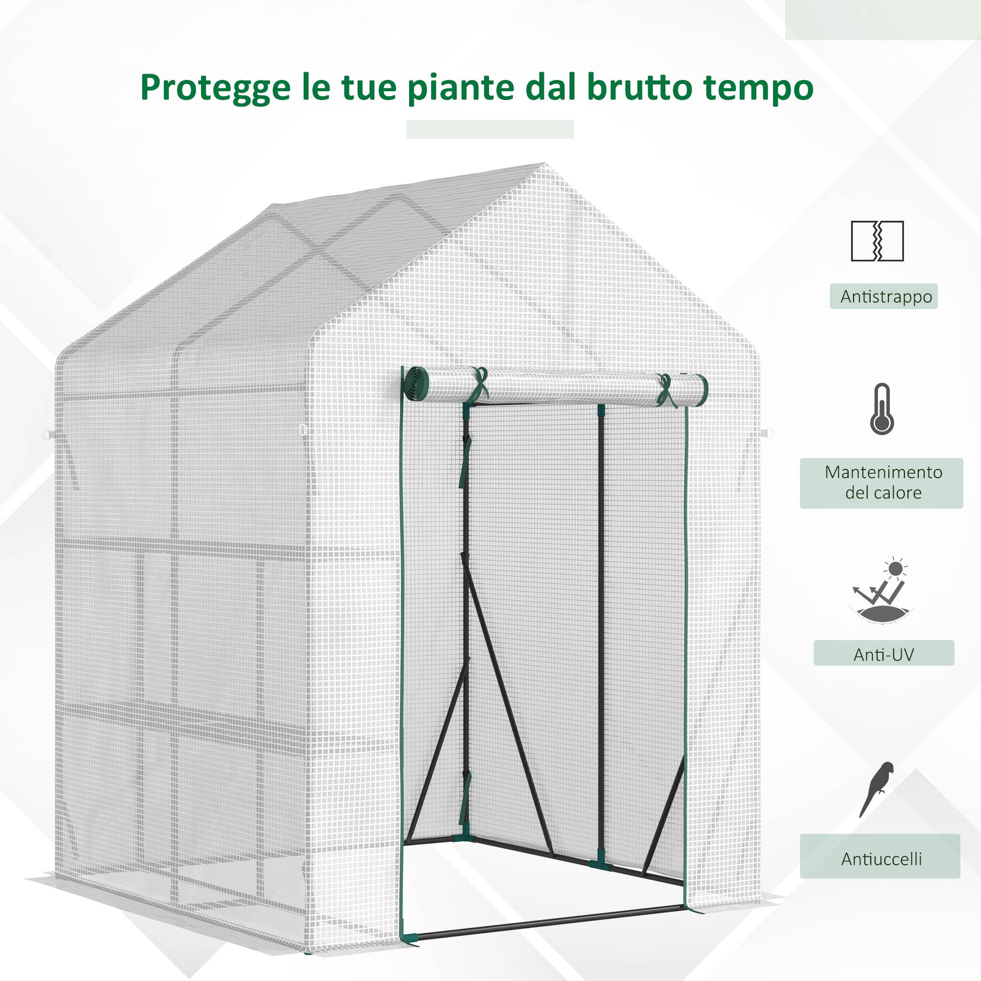 ComfortXL - Serre de jardin acier et PE 143 x 143 x 195 cm blanche potager 2 étagères protection cultures - ComfortXL Outdoor Living - Image 8