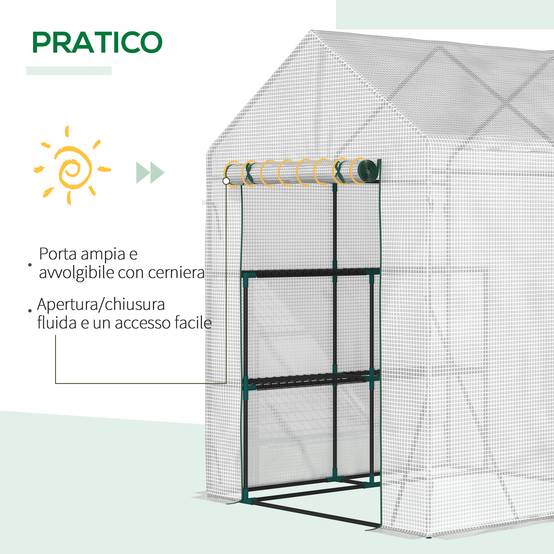 ComfortXL - Serre de jardin acier et PE 143 x 143 x 195 cm blanche potager 2 étagères protection cultures - ComfortXL Outdoor Living - Image 7