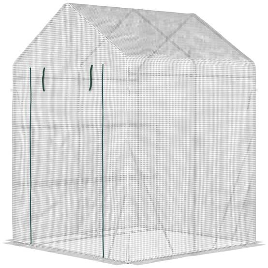 ComfortXL - Serre de jardin acier et PE 143 x 143 x 195 cm blanche potager 2 étagères protection cultures - ComfortXL Outdoor Living - Image 2
