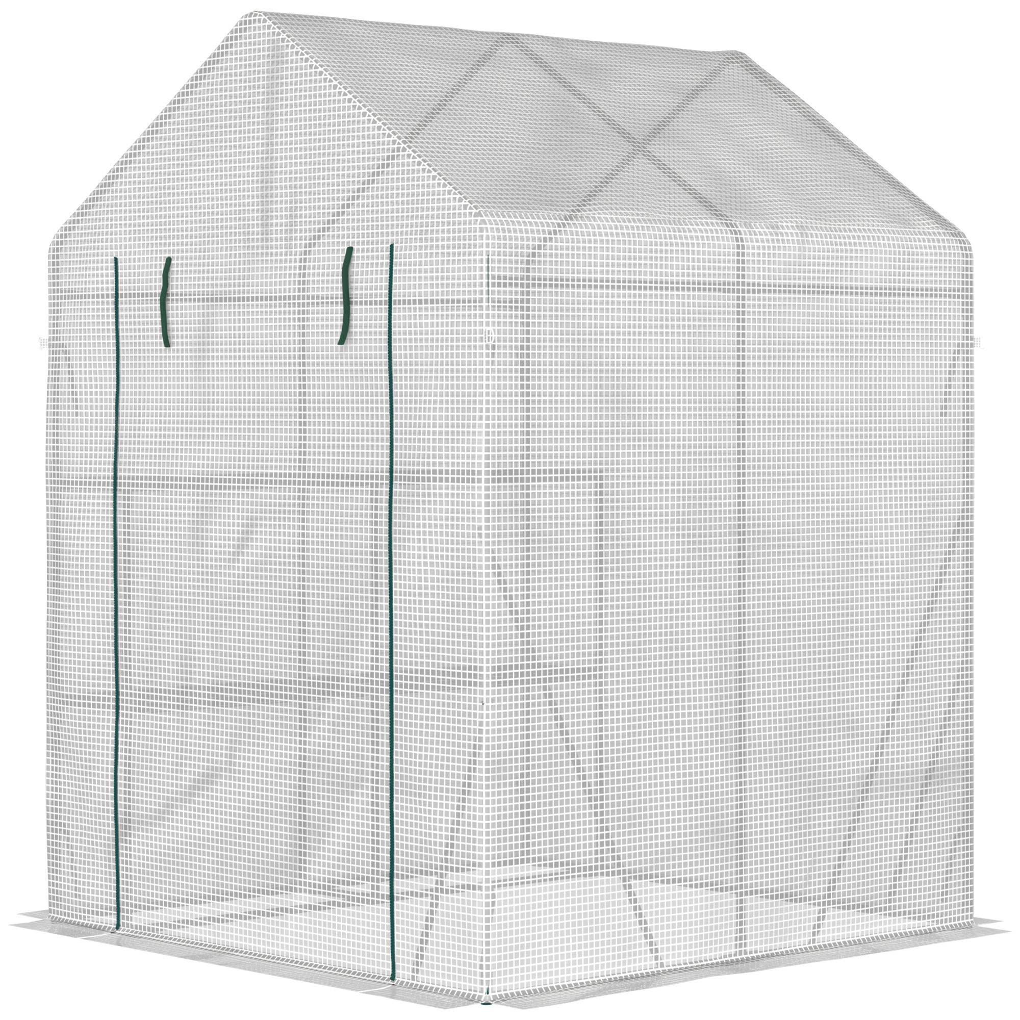 ComfortXL - Serre de jardin acier et PE 143 x 143 x 195 cm blanche potager 2 étagères protection cultures - ComfortXL Outdoor Living - Image 2