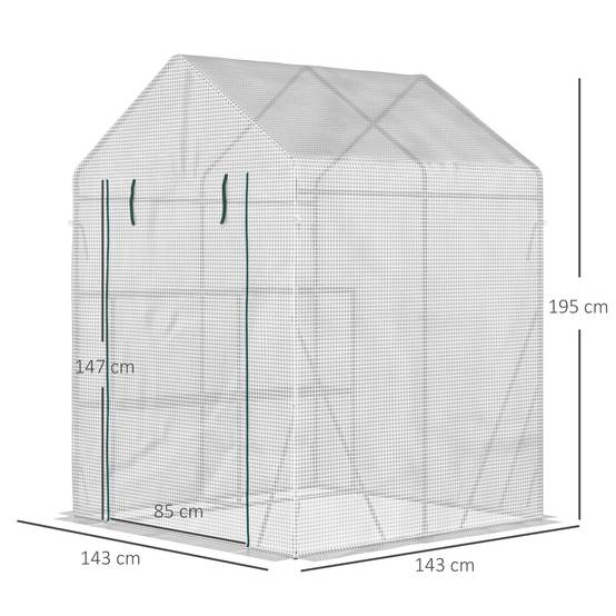 ComfortXL - Serre de jardin acier et PE 143 x 143 x 195 cm blanche potager 2 étagères protection cultures - ComfortXL Outdoor Living - Image 5