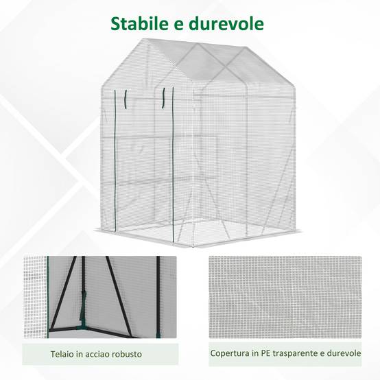 ComfortXL - Serre de jardin acier et PE 143 x 143 x 195 cm blanche potager 2 étagères protection cultures - ComfortXL Outdoor Living - Image 6