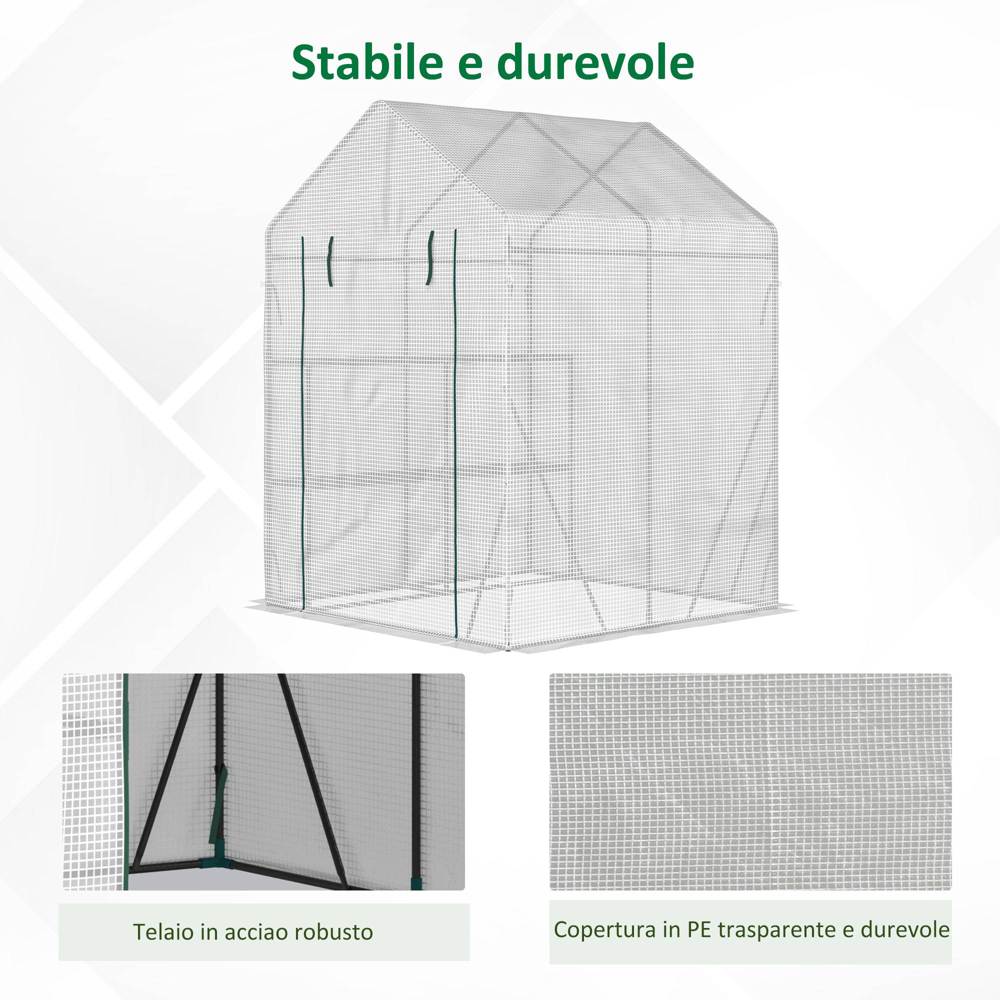 ComfortXL - Serre de jardin acier et PE 143 x 143 x 195 cm blanche potager 2 étagères protection cultures - ComfortXL Outdoor Living - Image 6