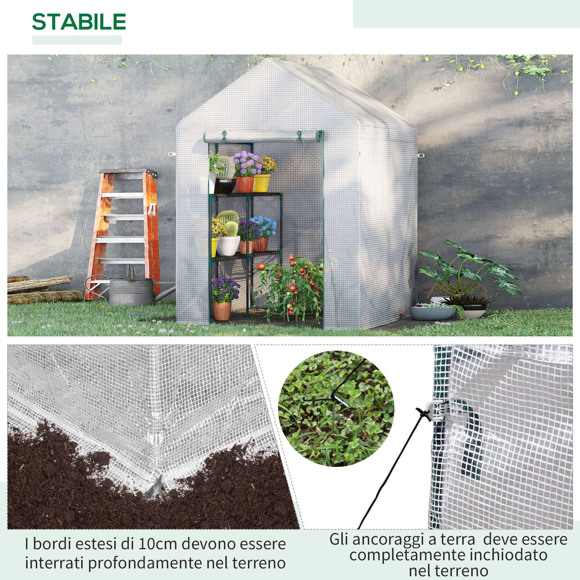 ComfortXL - Serre de jardin acier et PE 143 x 143 x 195 cm blanche potager 2 étagères protection cultures - ComfortXL Outdoor Living - Image 9