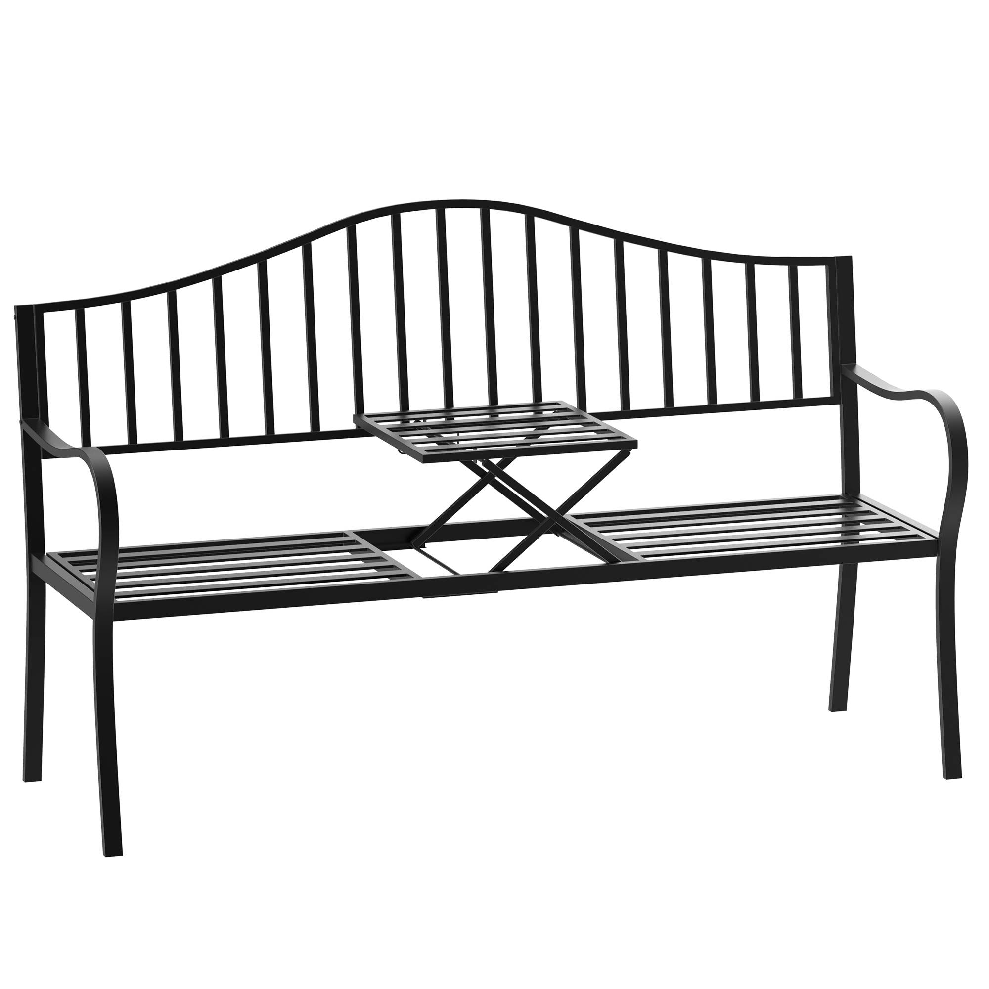 ComfortXL - Banc de jardin métal 2 places patio cour table centrale escamotable 150x53x95cm noir - ComfortXL Outdoor Living