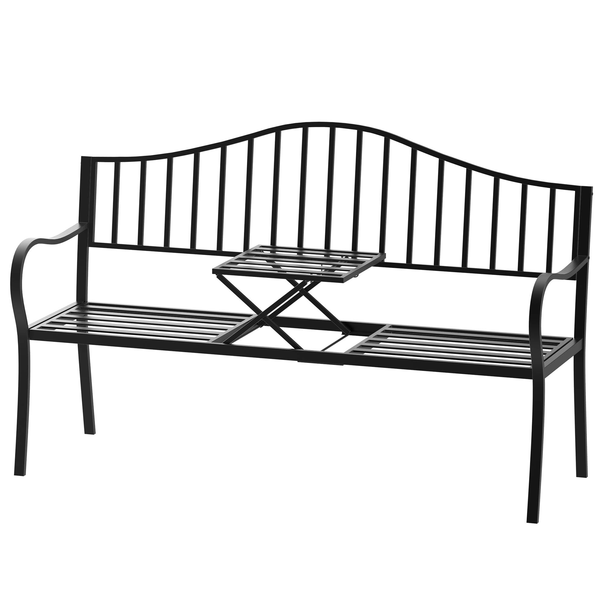 Banc de jardin métal 2 places patio cour table centrale escamotable 150x53x95cm noir - ComfortXL Outdoor Living - Image 2