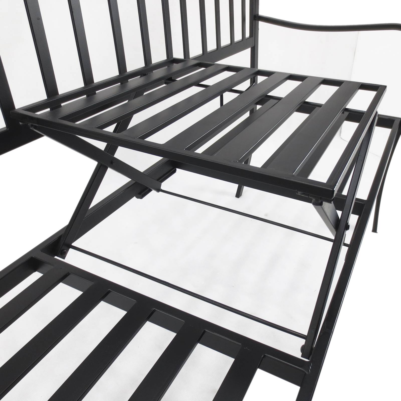 Banc de jardin métal 2 places patio cour table centrale escamotable 150x53x95cm noir - ComfortXL Outdoor Living - Image 10