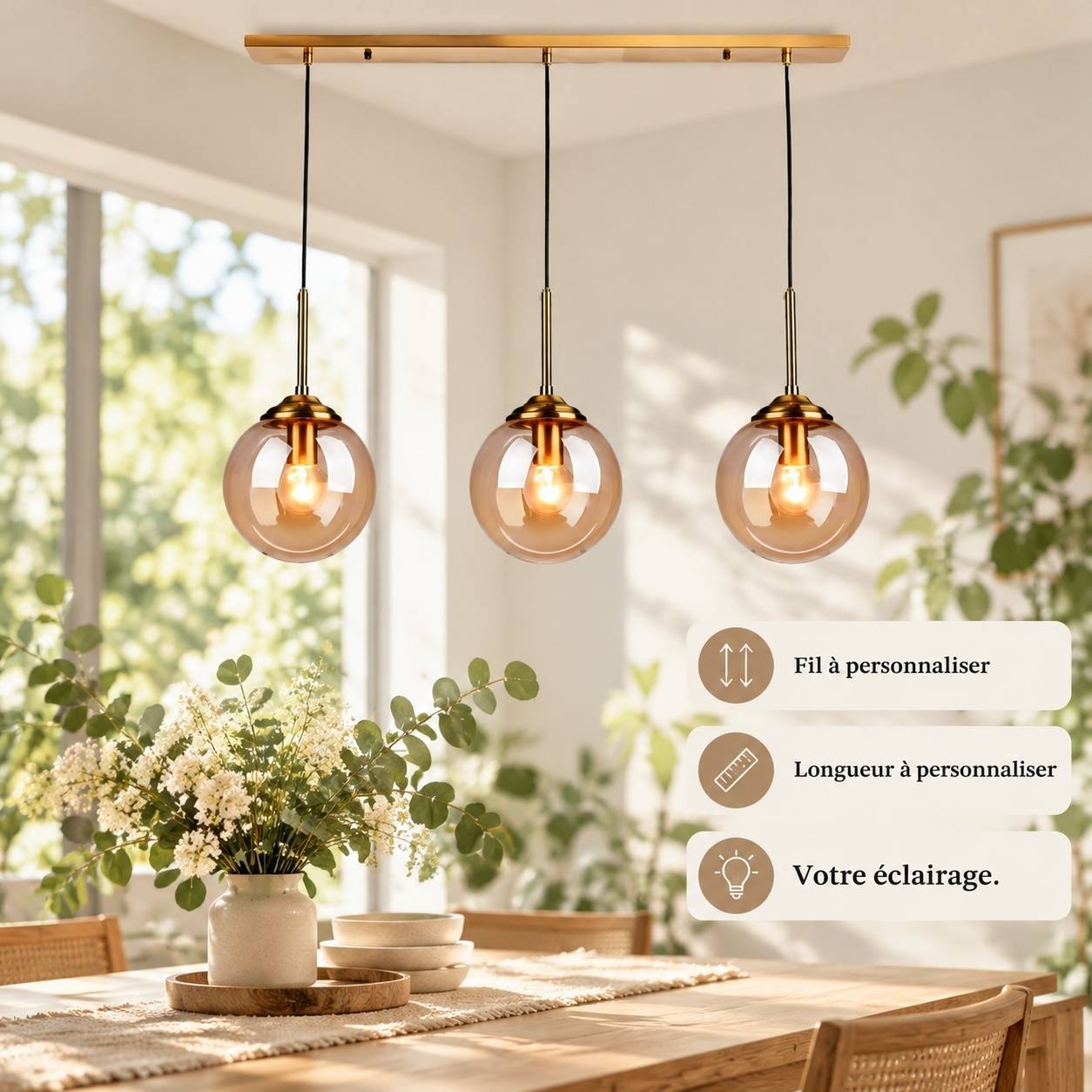 Suspension Industrielle 3 Lampes Verre Sphérique Métal Cuivre
(54 caractères) - Image 5