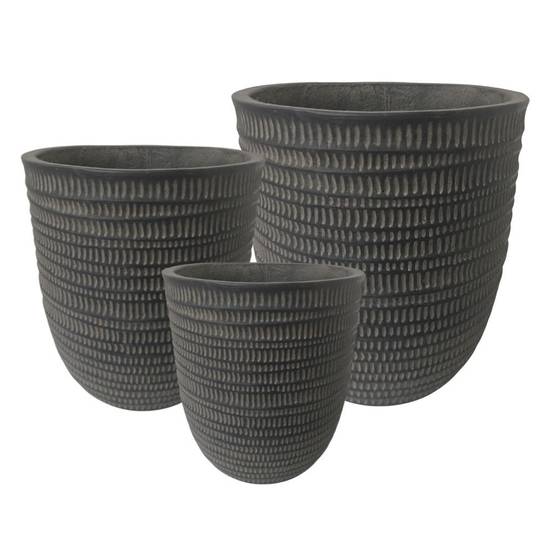 Chemin De Campagne - ~ 3 Cache-pots grandes tailles plante extérieur béton gris 33-42-50cm Chemin de campagne
