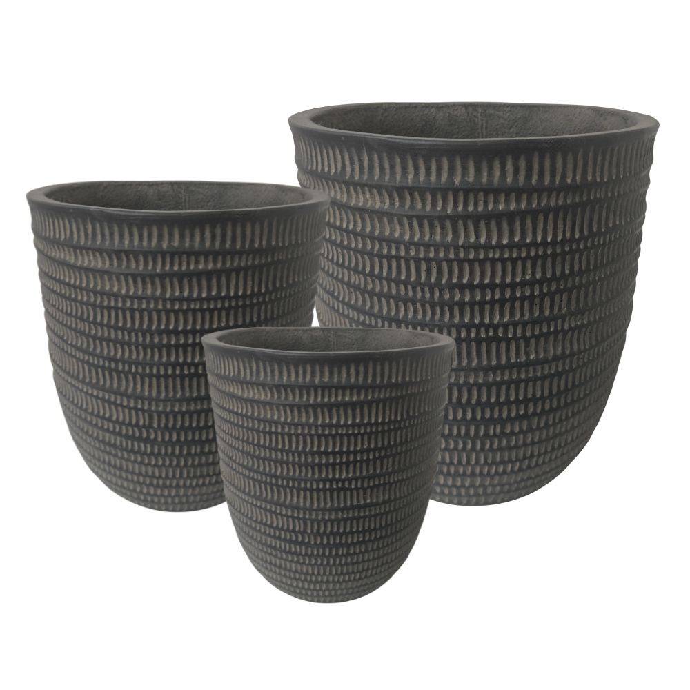 Chemin De Campagne - ~ 3 Cache-pots grandes tailles plante extérieur béton gris 33-42-50cm Chemin de campagne