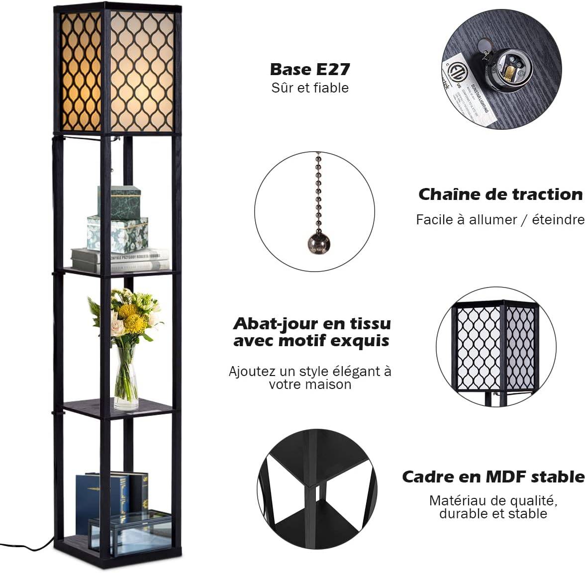 Lampadaire avec 3 Niveaux Etagère 220-240V,60W Design Scandinave Lampe - Image 3
