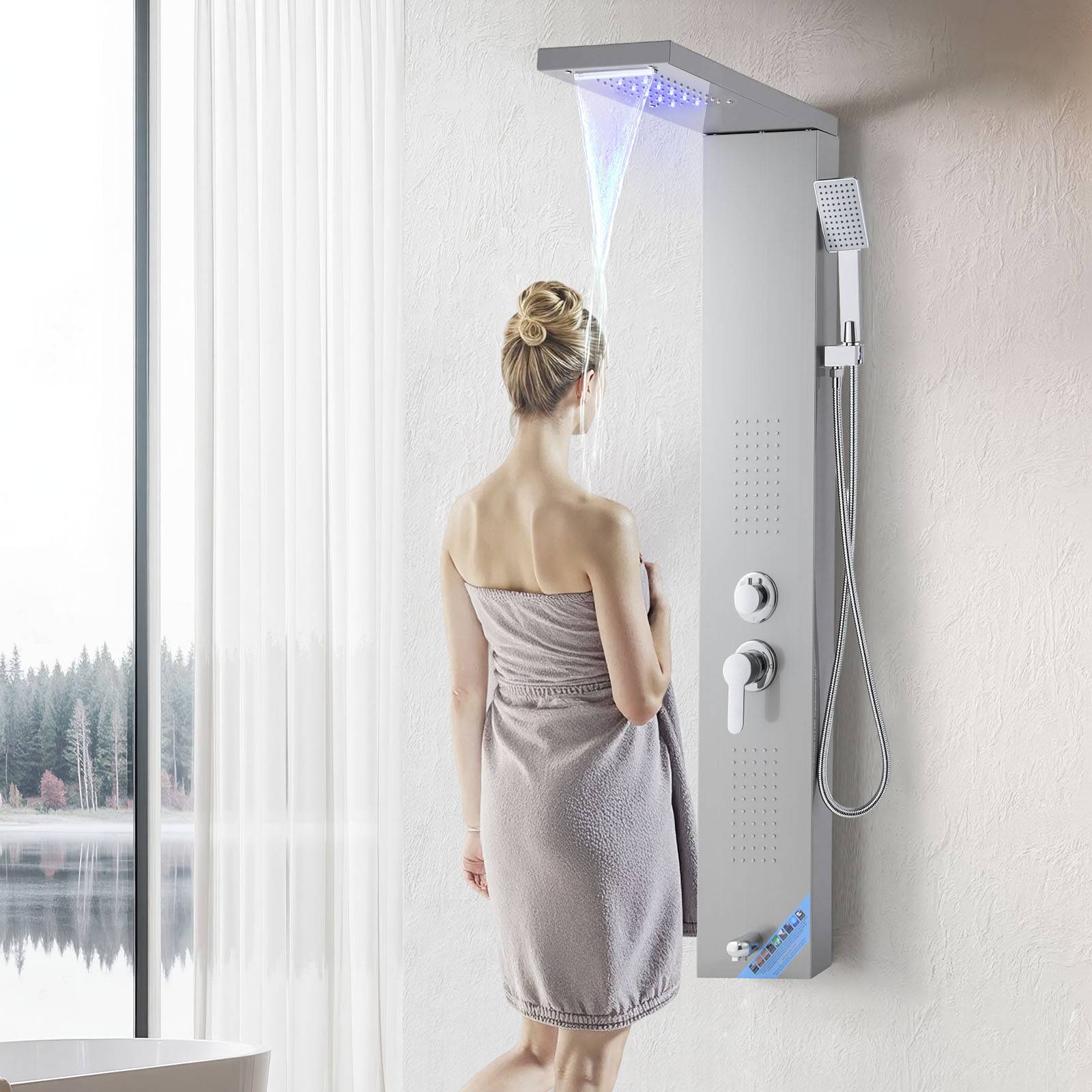 Vevor - VEVOR Colonne douche inox 1345mm avec pommeau pluie, panneau LED, 5 fonctions, douchette et bec de baignoire. - Image 8