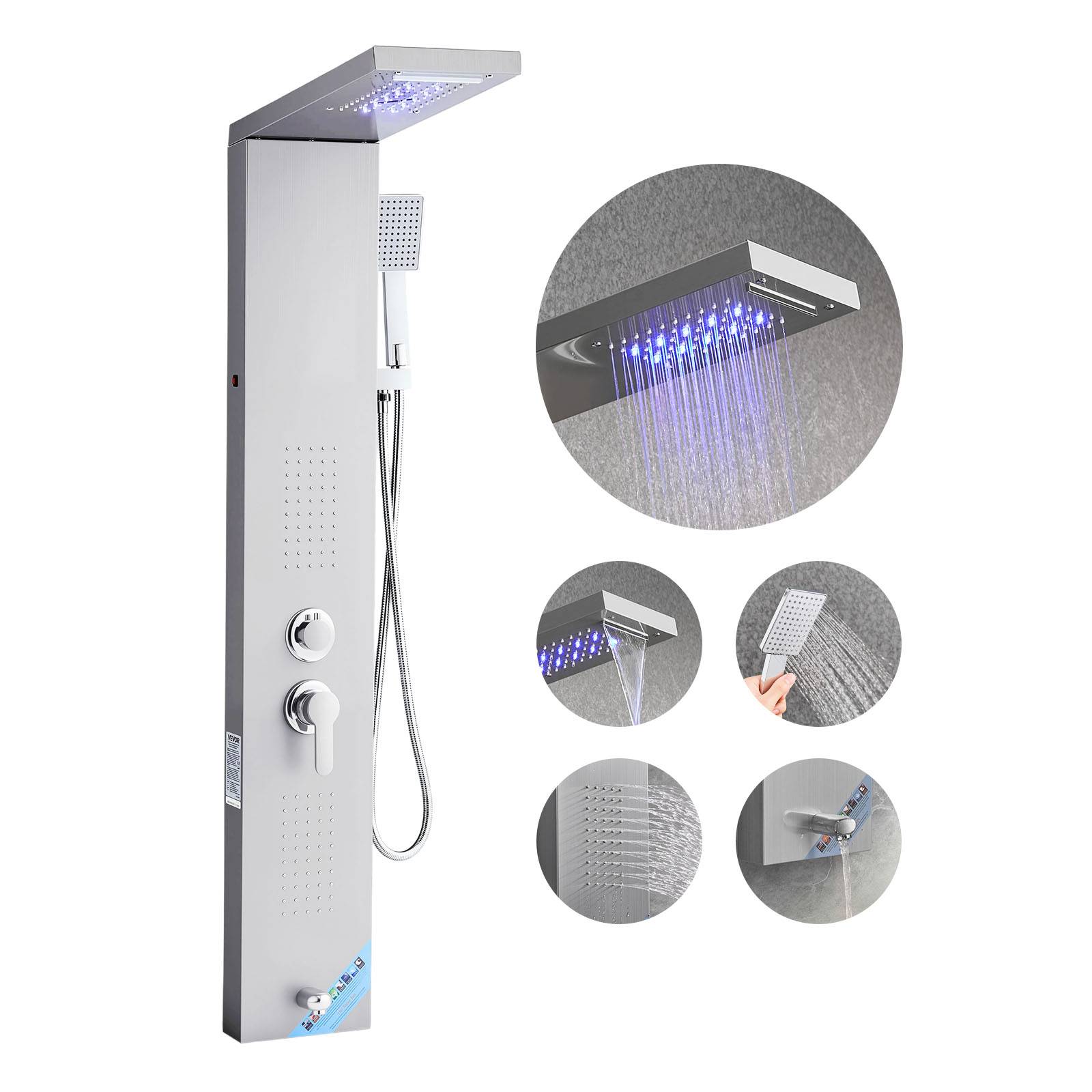 Vevor - VEVOR Colonne douche inox 1345mm avec pommeau pluie, panneau LED, 5 fonctions, douchette et bec de baignoire. - Image 1